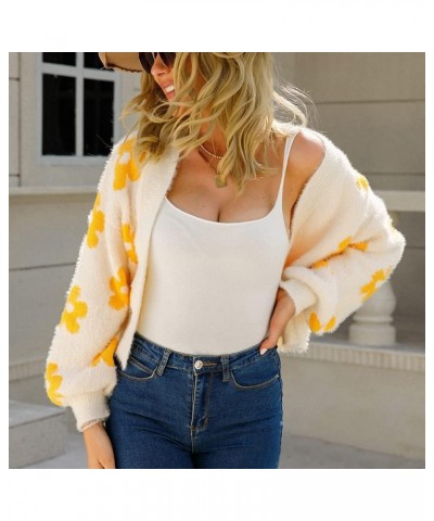 Women's Long Sleeve Open Front Cardigan Loose Knit Sweater Cardigans Floral Casual Outerwear Beige $18.86 Sweaters