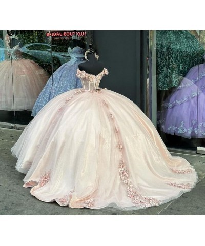 Women's Puffy Tulle Quinceanera Dresses Off The Shoulder Sweet 15 Dresses with Train Sweetheart Lace Ball Gown PF42 Coral $75...