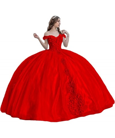 Women's Puffy Tulle Quinceanera Dresses Off The Shoulder Sweet 15 Dresses with Train Sweetheart Lace Ball Gown PF42 Coral $75...