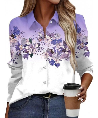 Long Sleeve Tops for Woman Fashion Floral Print Shirts V-Neck Full Button Dressy Casual Tops Blouses Cropped Holiday Tops Lig...