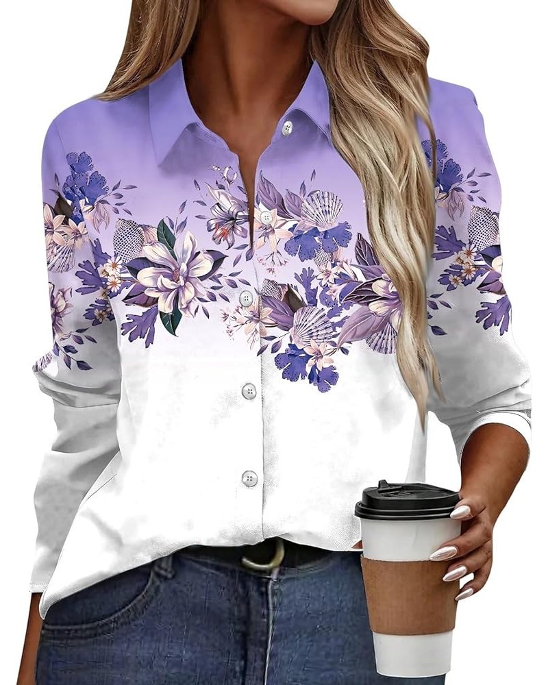 Long Sleeve Tops for Woman Fashion Floral Print Shirts V-Neck Full Button Dressy Casual Tops Blouses Cropped Holiday Tops Lig...