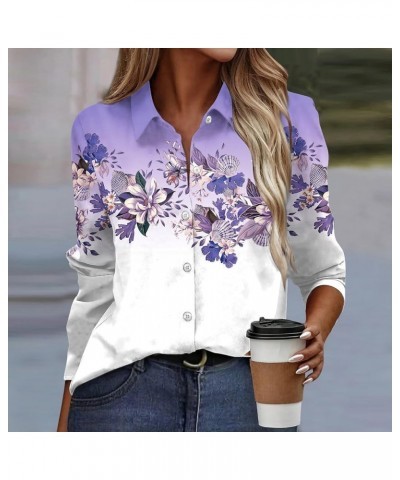 Long Sleeve Tops for Woman Fashion Floral Print Shirts V-Neck Full Button Dressy Casual Tops Blouses Cropped Holiday Tops Lig...