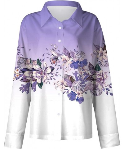 Long Sleeve Tops for Woman Fashion Floral Print Shirts V-Neck Full Button Dressy Casual Tops Blouses Cropped Holiday Tops Lig...