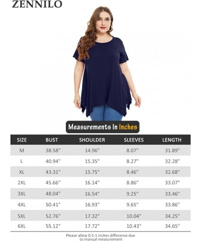 Womens Plus Size Casual Tunic Tops Summer Short Sleeve Shirts for Women Flowy Hankerchief Hemline Navy Blue $7.79 Tops