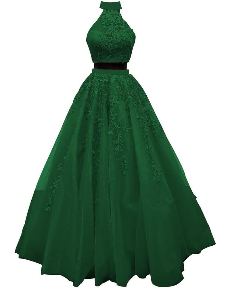 Lace Appliques 2 Piece Prom Dresses for Women Long Tulle Ball Gowns Princess Party Wedding Evening Dress 2024 Emerald Green $...