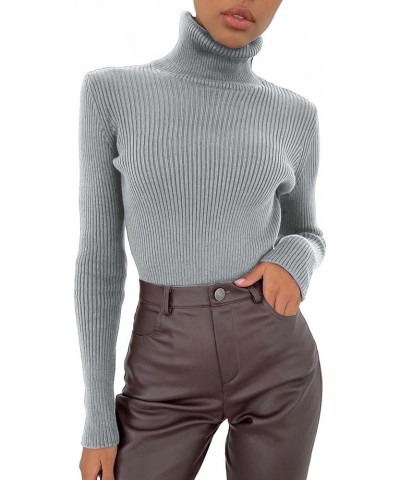 Women's Thermal Pullover Sweater Solid Color Turtleneck Slim Underwear Tops Fashion Knitted Warm Lightweight Sweater D Grey $...