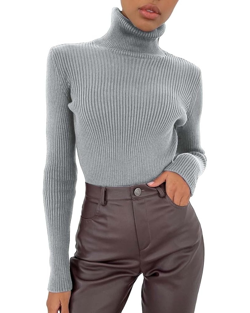 Women's Thermal Pullover Sweater Solid Color Turtleneck Slim Underwear Tops Fashion Knitted Warm Lightweight Sweater D Grey $...