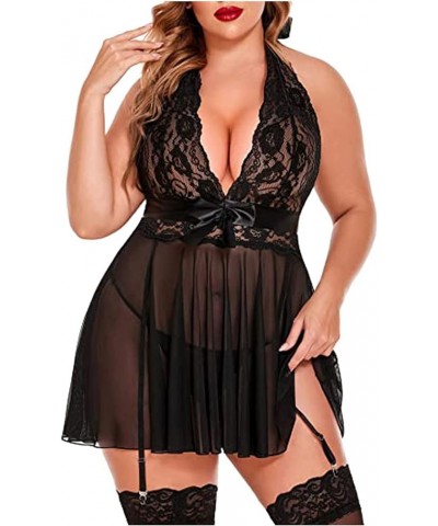 Plus Size Lingerie,Sexy Halter Chemise Nightgown Babydoll See Through Sleepwear Women's Lingerie, Sleep & Lounge Black $4.71 ...