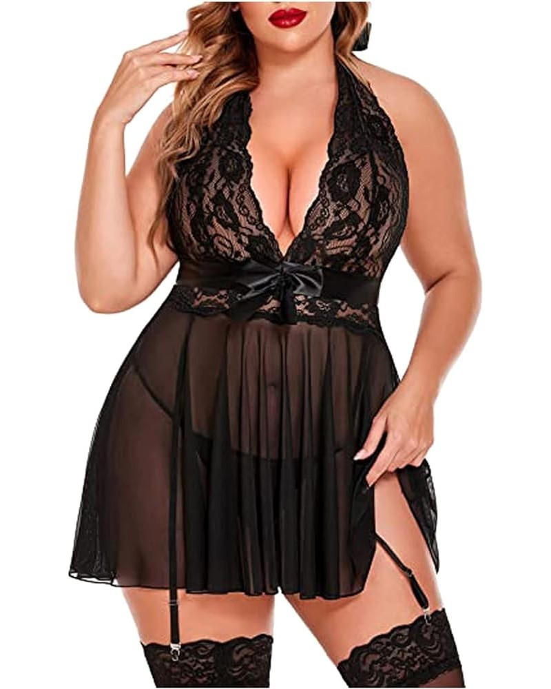 Plus Size Lingerie,Sexy Halter Chemise Nightgown Babydoll See Through Sleepwear Women's Lingerie, Sleep & Lounge Black $4.71 ...