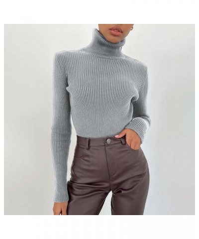 Women's Thermal Pullover Sweater Solid Color Turtleneck Slim Underwear Tops Fashion Knitted Warm Lightweight Sweater D Grey $...