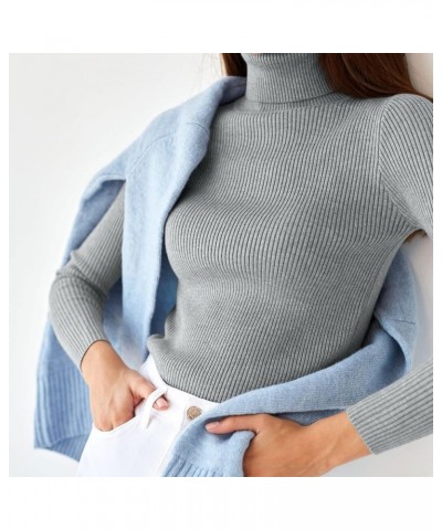 Women's Thermal Pullover Sweater Solid Color Turtleneck Slim Underwear Tops Fashion Knitted Warm Lightweight Sweater D Grey $...