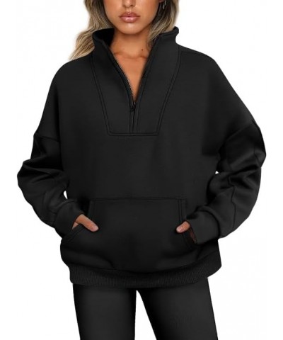 Womens Quarter Zip Sweatshirt Fleece Long Sleeve Hoodies 2023 Trendy Casual Pullover With Pockets Fall Clothes Black $14.00 H...