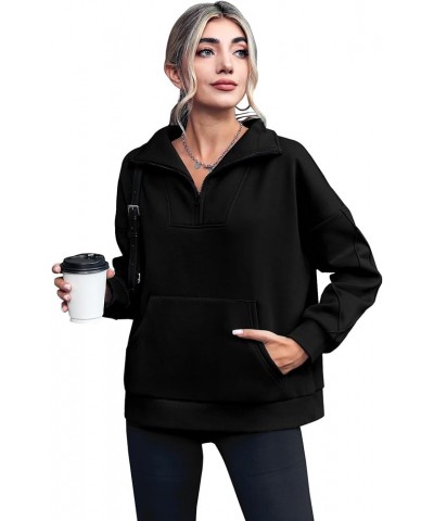 Womens Quarter Zip Sweatshirt Fleece Long Sleeve Hoodies 2023 Trendy Casual Pullover With Pockets Fall Clothes Black $14.00 H...