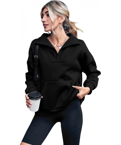 Womens Quarter Zip Sweatshirt Fleece Long Sleeve Hoodies 2023 Trendy Casual Pullover With Pockets Fall Clothes Black $14.00 H...