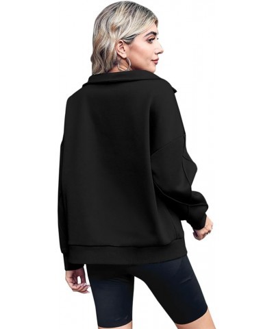 Womens Quarter Zip Sweatshirt Fleece Long Sleeve Hoodies 2023 Trendy Casual Pullover With Pockets Fall Clothes Black $14.00 H...