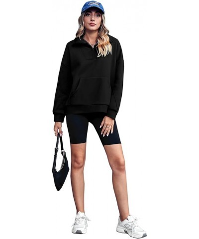 Womens Quarter Zip Sweatshirt Fleece Long Sleeve Hoodies 2023 Trendy Casual Pullover With Pockets Fall Clothes Black $14.00 H...