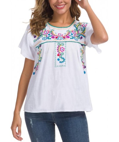 Women's Embroidered Mexican Peasant Blouse Mexico Summer Shirt Short Sleeve B169-w $11.89 T-Shirts