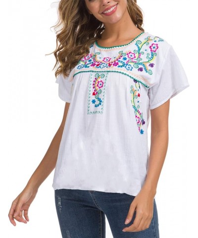 Women's Embroidered Mexican Peasant Blouse Mexico Summer Shirt Short Sleeve B169-w $11.89 T-Shirts