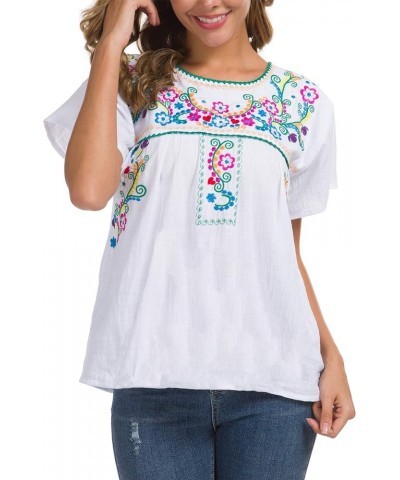 Women's Embroidered Mexican Peasant Blouse Mexico Summer Shirt Short Sleeve B169-w $11.89 T-Shirts