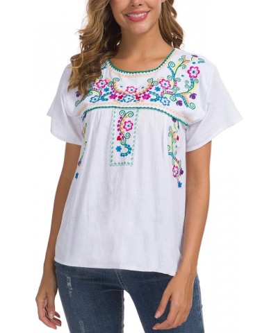 Women's Embroidered Mexican Peasant Blouse Mexico Summer Shirt Short Sleeve B169-w $11.89 T-Shirts