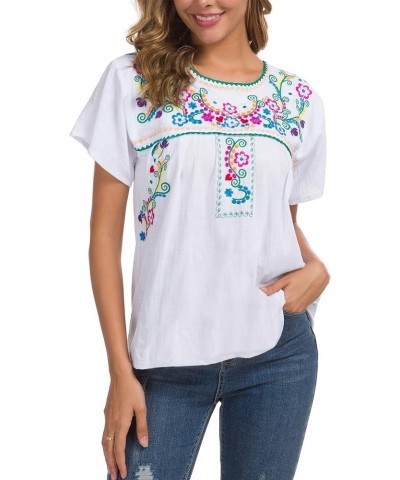 Women's Embroidered Mexican Peasant Blouse Mexico Summer Shirt Short Sleeve B169-w $11.89 T-Shirts