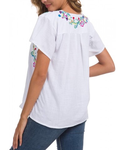 Women's Embroidered Mexican Peasant Blouse Mexico Summer Shirt Short Sleeve B169-w $11.89 T-Shirts