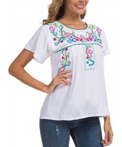 Women's Embroidered Mexican Peasant Blouse Mexico Summer Shirt Short Sleeve B169-w $11.89 T-Shirts