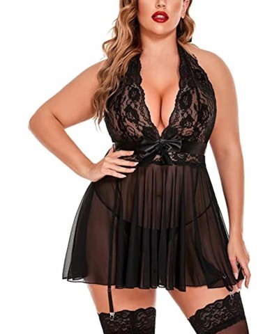 Plus Size Lingerie,Sexy Halter Chemise Nightgown Babydoll See Through Sleepwear Women's Lingerie, Sleep & Lounge Black $4.71 ...