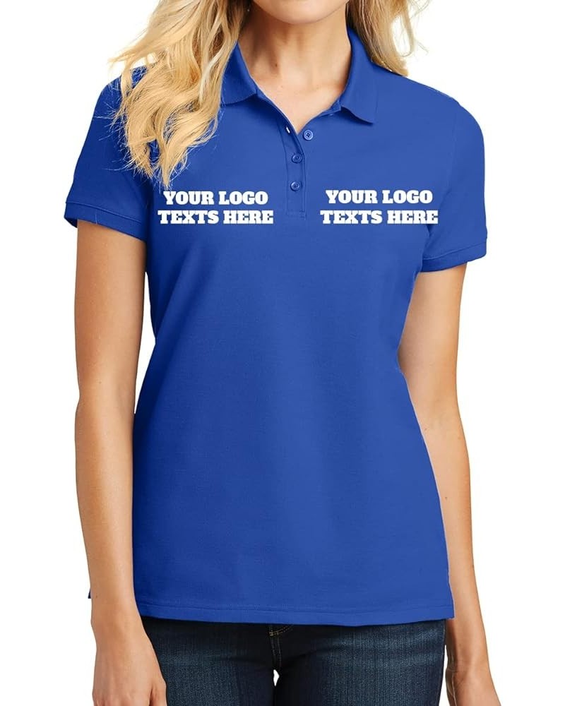 L100 Ladies Custom Stitching Embroidery Logo Text Design Your Own Core Pique Polo Shirts Royal $15.05 Shirts