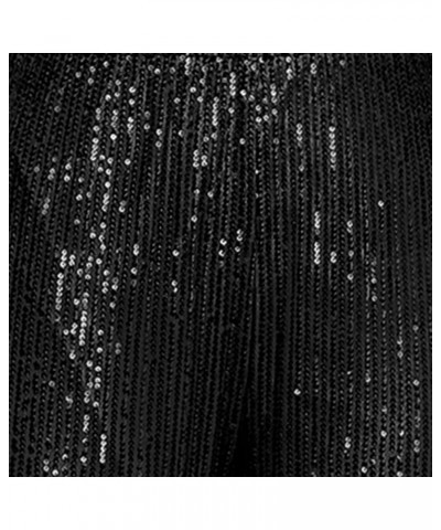 Sequin Bell Bottom Pants for Women High Waist Glitter Wide Leg Pants Sparkle Flared Trousers Disco Clubwear Solid Black $11.9...