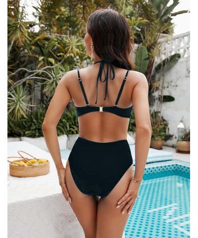 Women's Sexy One Piece Bathing Suit Cutout Swimsuits Cheeky High Cut Criss Cross Halter Monokini Blackr017 $8.54 Swimsuits