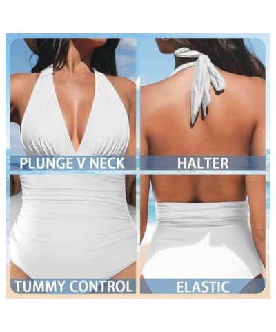 Womens Tummy Control Bathing Suit Sexy One Piece Swimsuits Slimming Halter Ruched Swimwear Musrhooms $17.97 Swimsuits