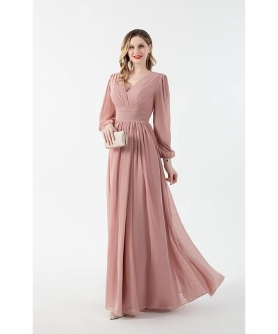 Long Sleeve Bridesmaid Dresses with Slit for Women V Neck Chiffon Formal Evening Gown Burnt Orange $41.40 Dresses