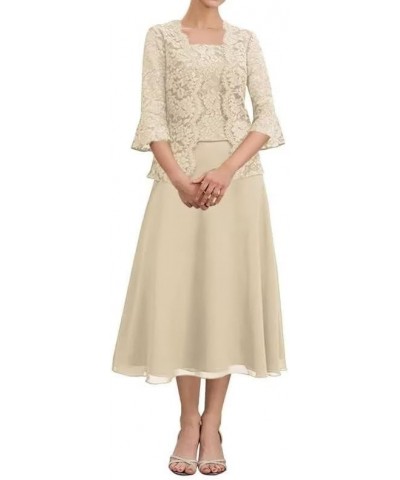 Tea Length Mother of The Bride Dresses with Jacket Lace Chiffon Formal Dress for Wedding Guest Sage Green $32.17 Dresses