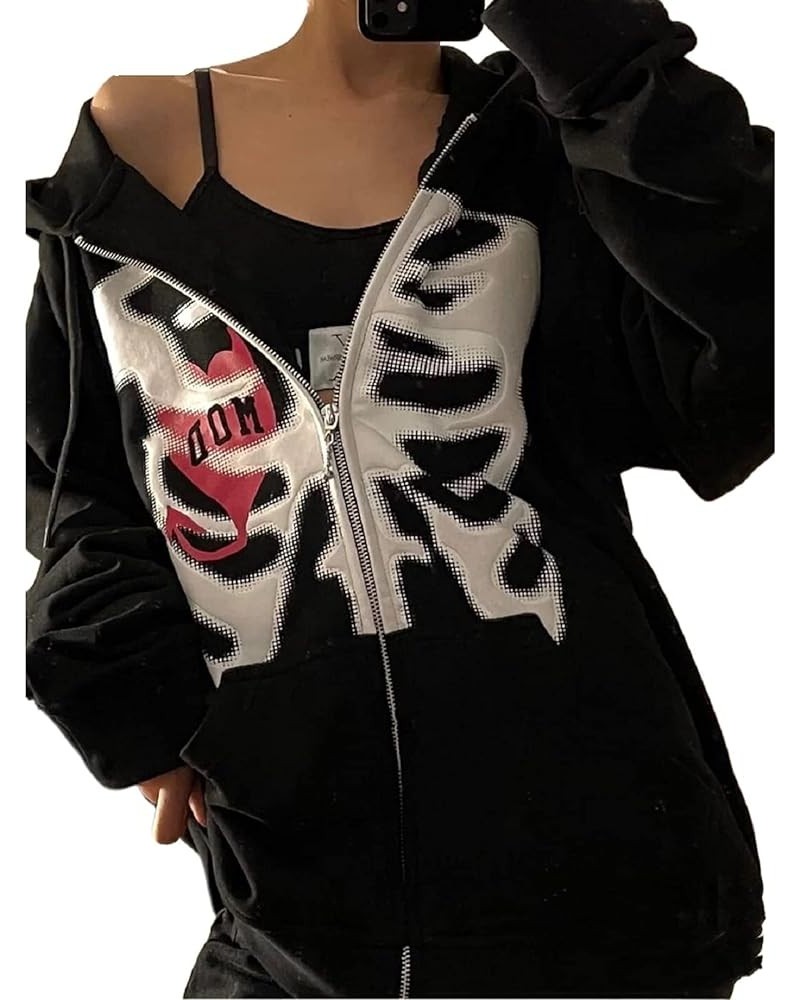 Y2k Oversized Graphic Zip Up Hoodie for Women Face Portrait Aesthetic Pullover Sweatshirt E-Girl 90s Vintage Jacket E-black $...