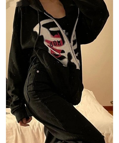 Y2k Oversized Graphic Zip Up Hoodie for Women Face Portrait Aesthetic Pullover Sweatshirt E-Girl 90s Vintage Jacket E-black $...