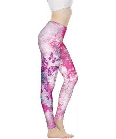 Workout Leggings for Yoga Running Tummy Control, Printed Fitness Tights Pants High Waisted Pink Butterfly $15.67 Leggings