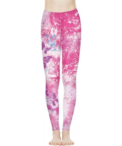 Workout Leggings for Yoga Running Tummy Control, Printed Fitness Tights Pants High Waisted Pink Butterfly $15.67 Leggings