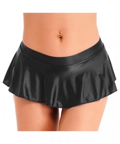 Women's Glossy Mini Skirt Short Skirt Shiny Low Tail Pleated Rock Mini Skirts Clubwear Black $5.14 Skirts