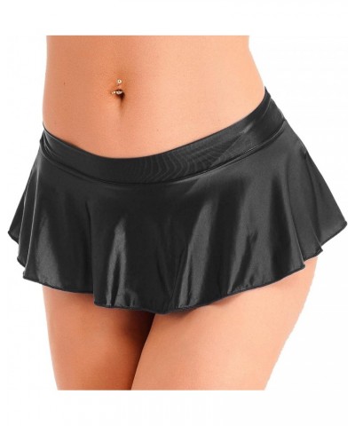 Women's Glossy Mini Skirt Short Skirt Shiny Low Tail Pleated Rock Mini Skirts Clubwear Black $5.14 Skirts