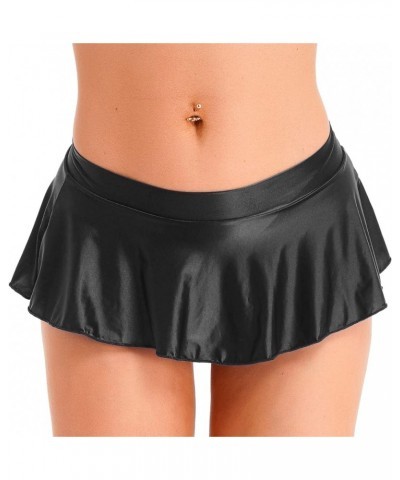 Women's Glossy Mini Skirt Short Skirt Shiny Low Tail Pleated Rock Mini Skirts Clubwear Black $5.14 Skirts