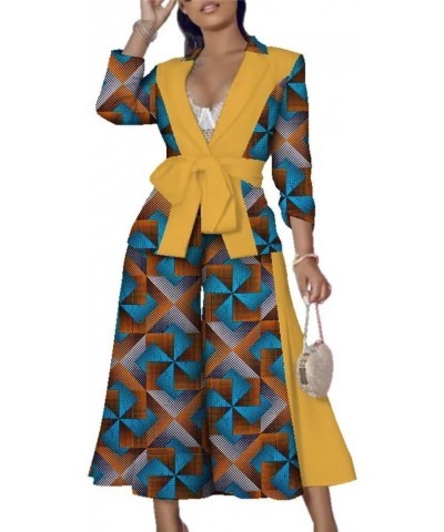 African 2 Pieces Outfits Set for Women Sexy Deep V-Neck Jacket Tops and Wide Leg Pants Blazer Suits T15 $39.02 Suits