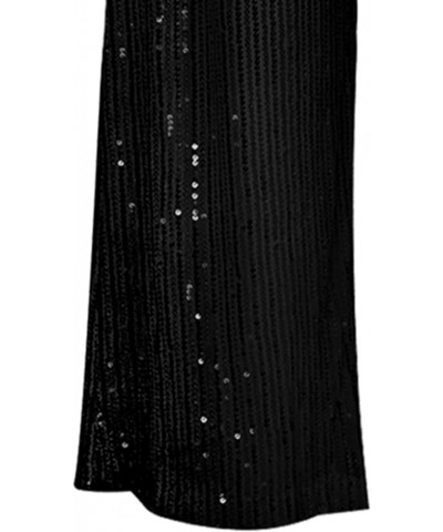 Sequin Bell Bottom Pants for Women High Waist Glitter Wide Leg Pants Sparkle Flared Trousers Disco Clubwear Solid Black $11.9...