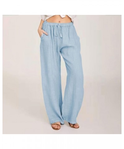 Summer Pants for Women 2023 Cotton Linen Elastic Waist Drawstring Wide Leg Ankle Length Lounge Pant with Pockets 013 Sky Blue...