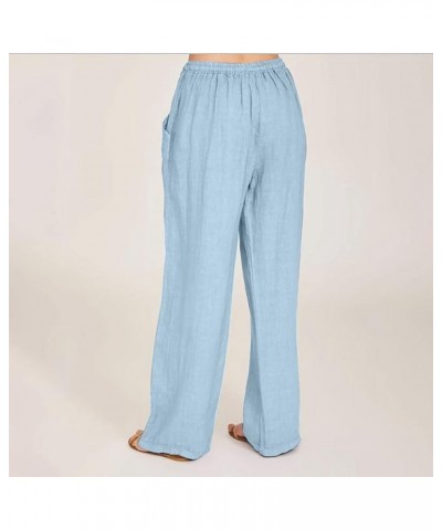 Summer Pants for Women 2023 Cotton Linen Elastic Waist Drawstring Wide Leg Ankle Length Lounge Pant with Pockets 013 Sky Blue...