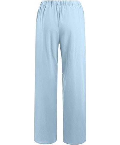 Summer Pants for Women 2023 Cotton Linen Elastic Waist Drawstring Wide Leg Ankle Length Lounge Pant with Pockets 013 Sky Blue...