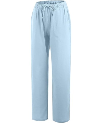 Summer Pants for Women 2023 Cotton Linen Elastic Waist Drawstring Wide Leg Ankle Length Lounge Pant with Pockets 013 Sky Blue...