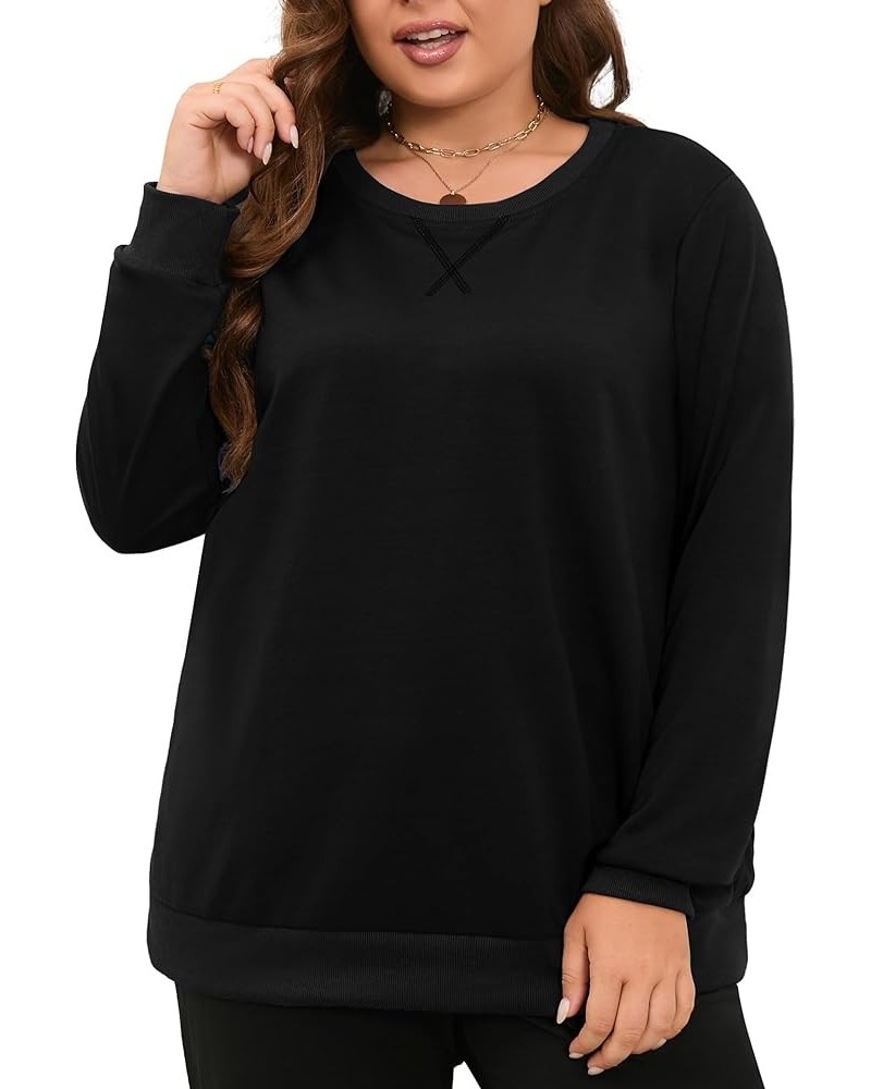 Plus Size Crewneck Sweatshirt for Women Pullover Shirts Long Sleeve Workout Tops Casual Activewear 1-solid Black $14.39 Activ...