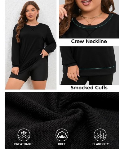 Plus Size Crewneck Sweatshirt for Women Pullover Shirts Long Sleeve Workout Tops Casual Activewear 1-solid Black $14.39 Activ...