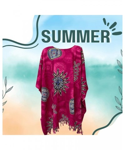 Kraft4Life| Women Summer Beach Cover up Oversize Caftan Tunic Casual Top Blouse Short Kaftan Beach Dress Poncho Star-pink $9....